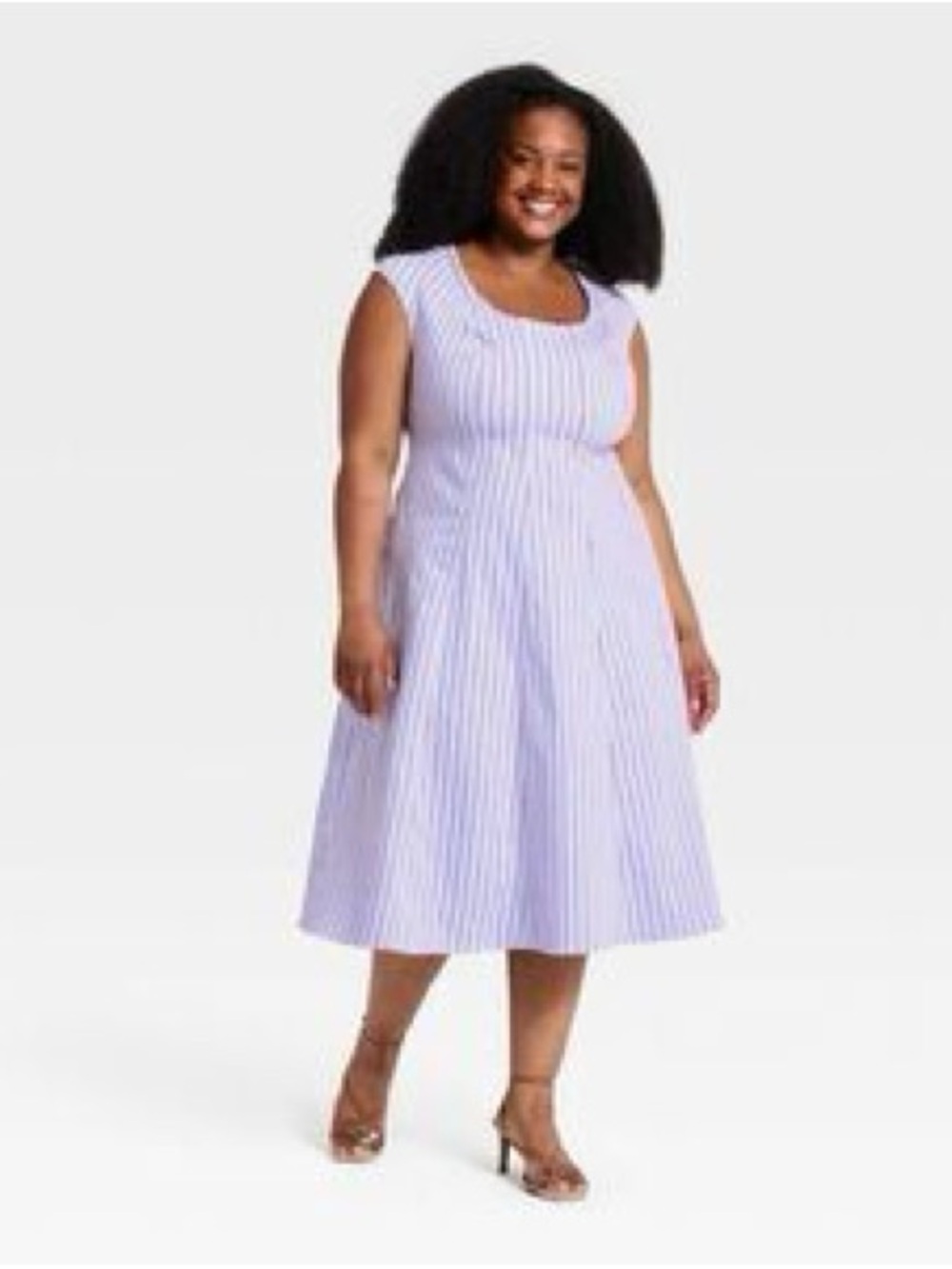 Women's Plus Cap Sleeve Midi A-Line Dress - Ava & Viv Striped.  Size 20.  New.